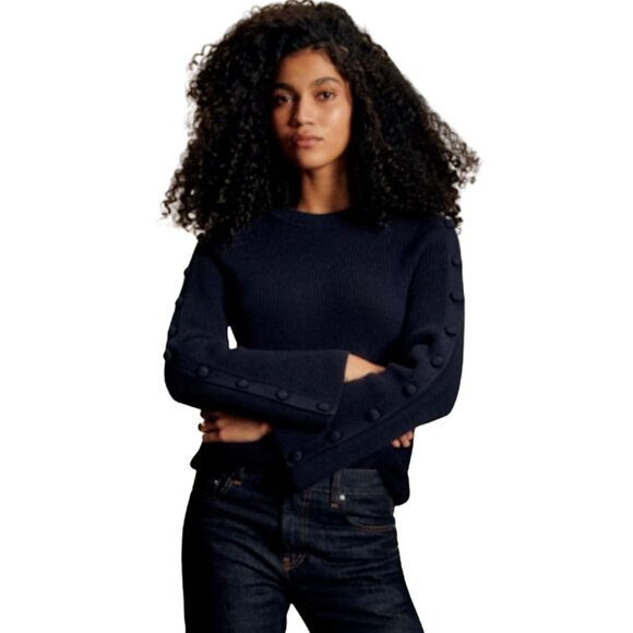 SEZANE Adel Jumper Sweater Buttons Navy $175 LIKE NEW S - Picture 1 of 8